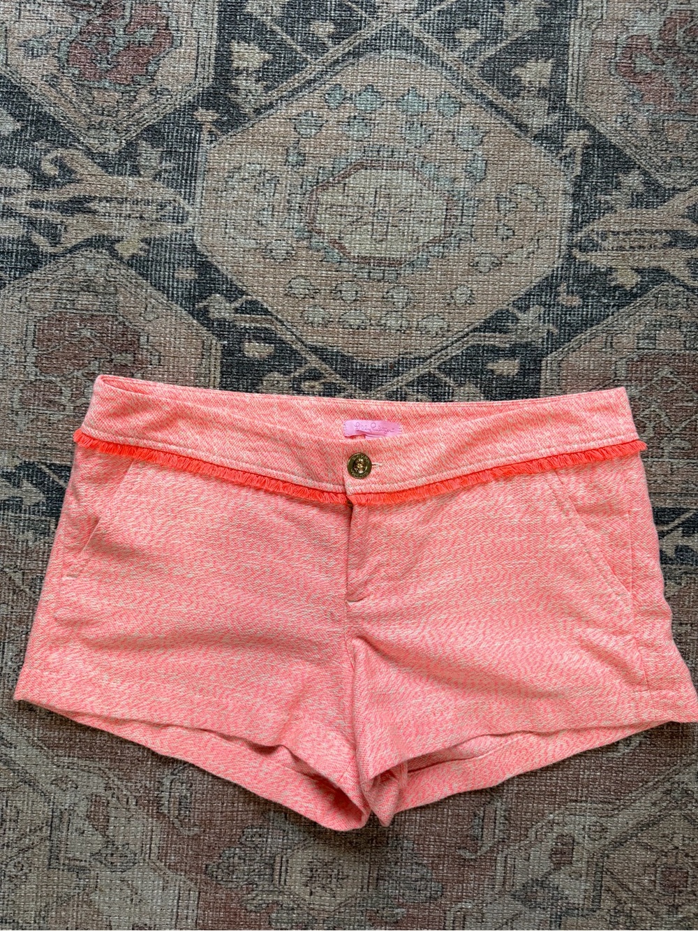 Lilly Pulitzer Coral Fringe Trim High-Waist Shorts